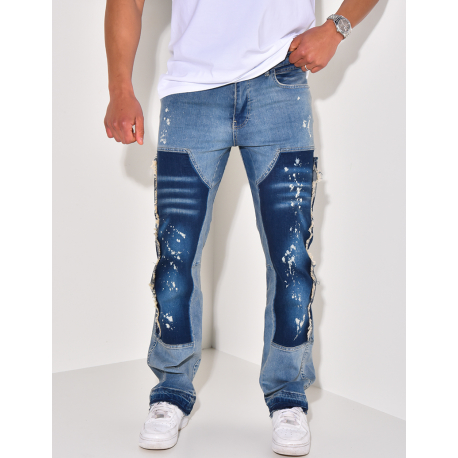 Jeans à empiècements et tâches de peinture