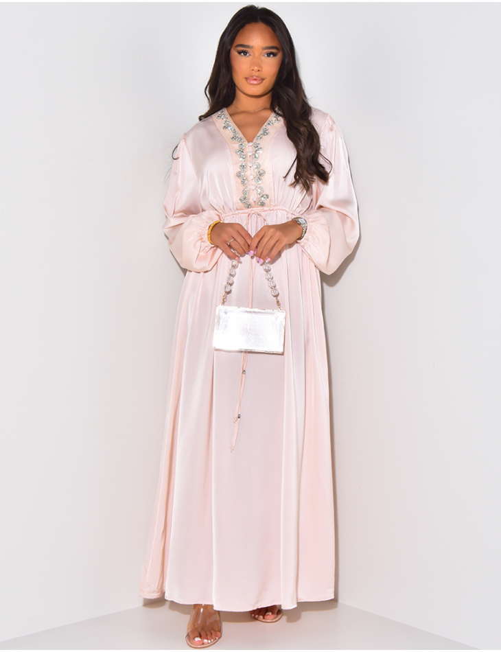 Satin abaya to tie at the waist