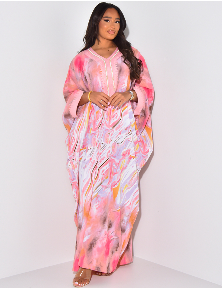 Loose abaya with printed patterns & embroidery