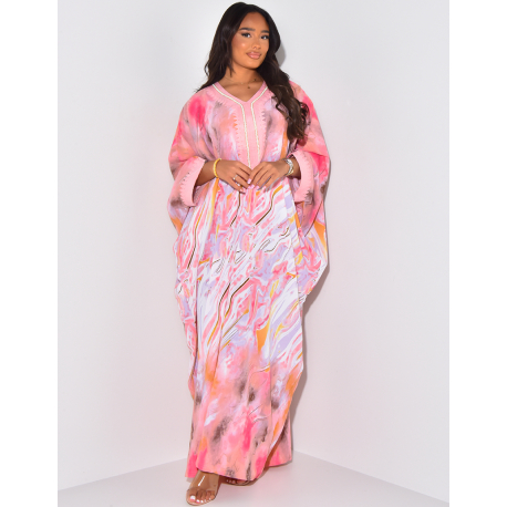 Loose abaya with printed patterns & embroidery