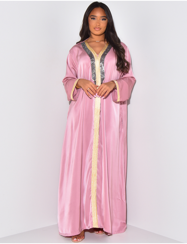 Loose abaya with gold & rhinestones