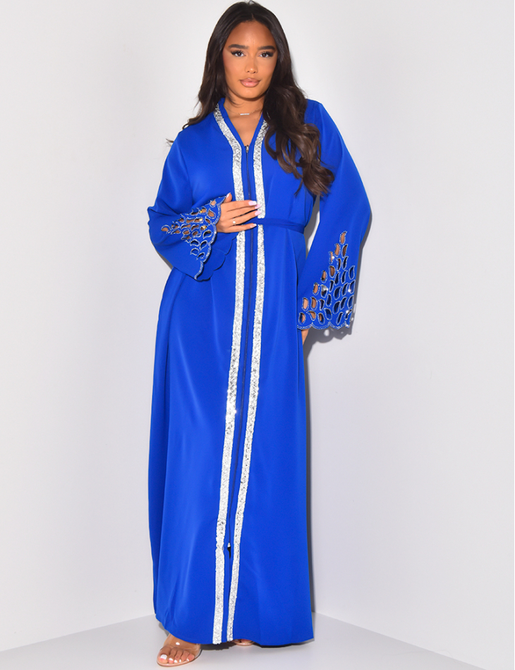 Durchbrochenes Abaya-Kleid mit Strassärmeln