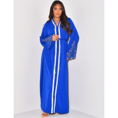 Durchbrochenes Abaya-Kleid mit Strassärmeln