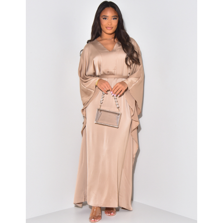 Abaya en satin ajustée à la taille