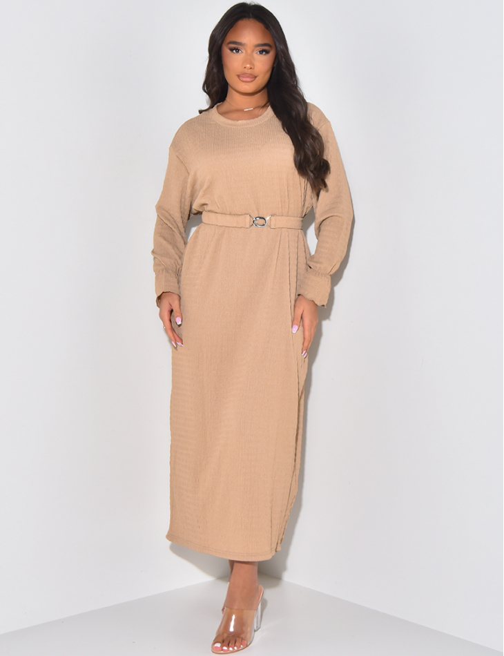 Belted textured maxi dress