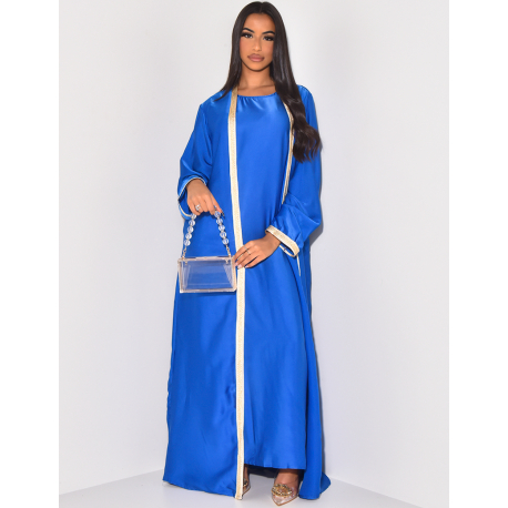 Ensemble robe et kimono long en satin à bordures dorées