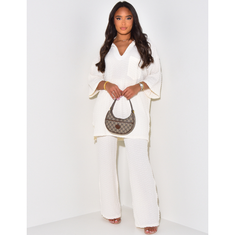 Textured oversized polo and pant set