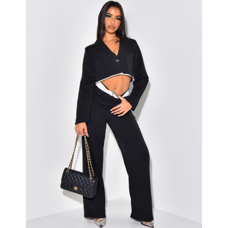 Cropped blazer and contrast trim pants set