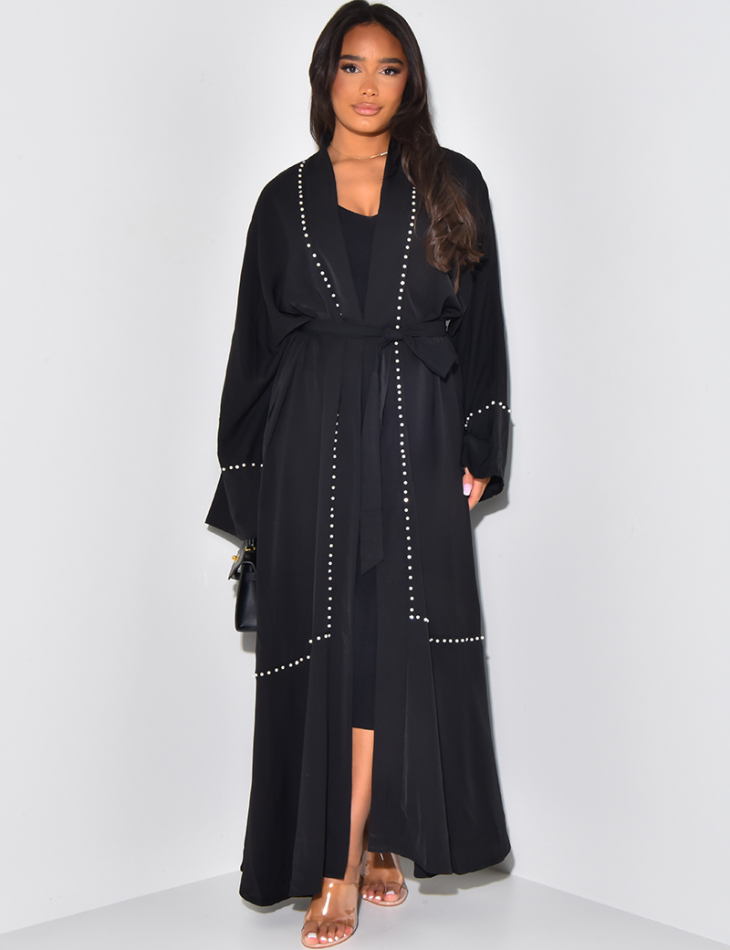 Flowing beaded and rhinestone abaya