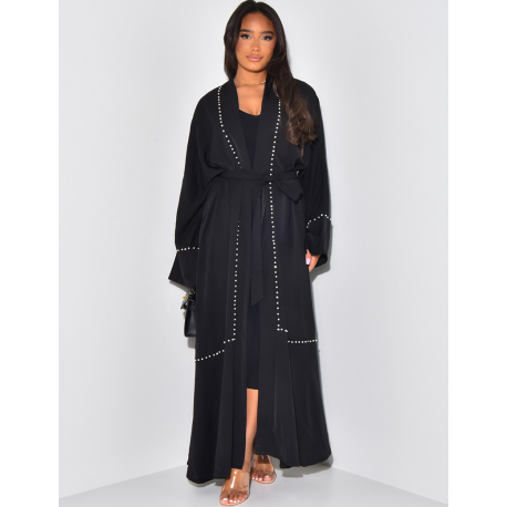 Flowing beaded and rhinestone abaya