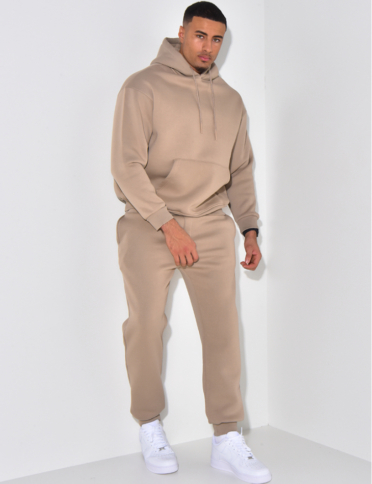 Set aus Fleece, Hose und Kapuzenpullover, uni