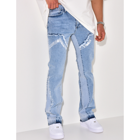 Jeans effilé à taches de peinture