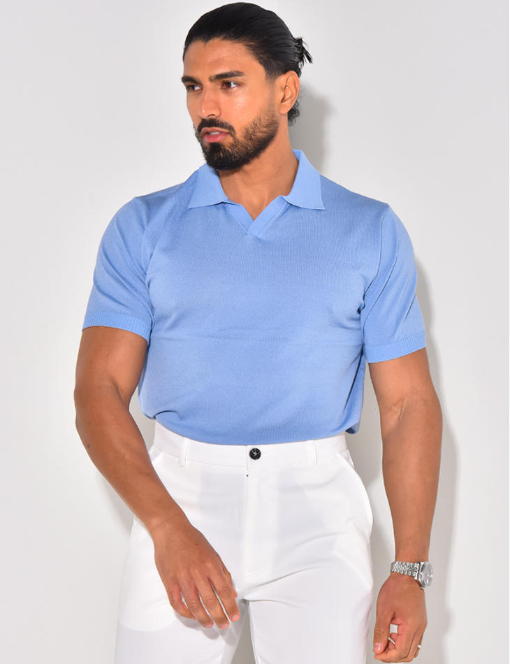 Ribbed polo shirt, short sleeves