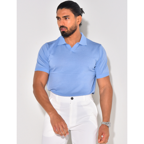 Ribbed polo shirt, short sleeves