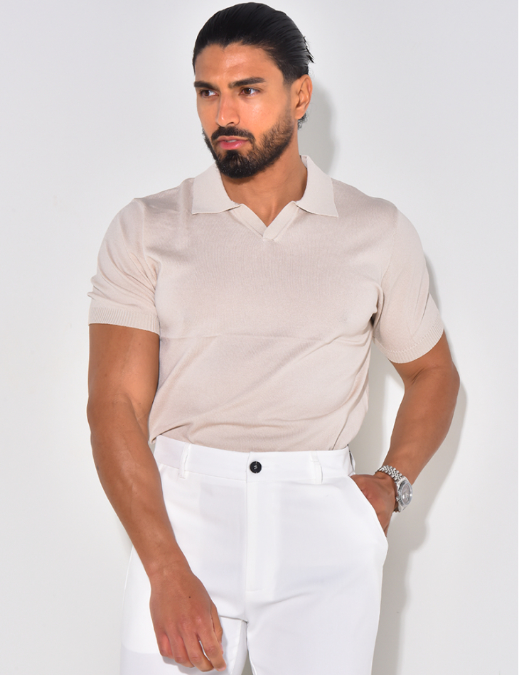 Ribbed polo shirt, short sleeves