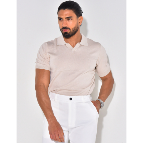 Ribbed polo shirt, short sleeves