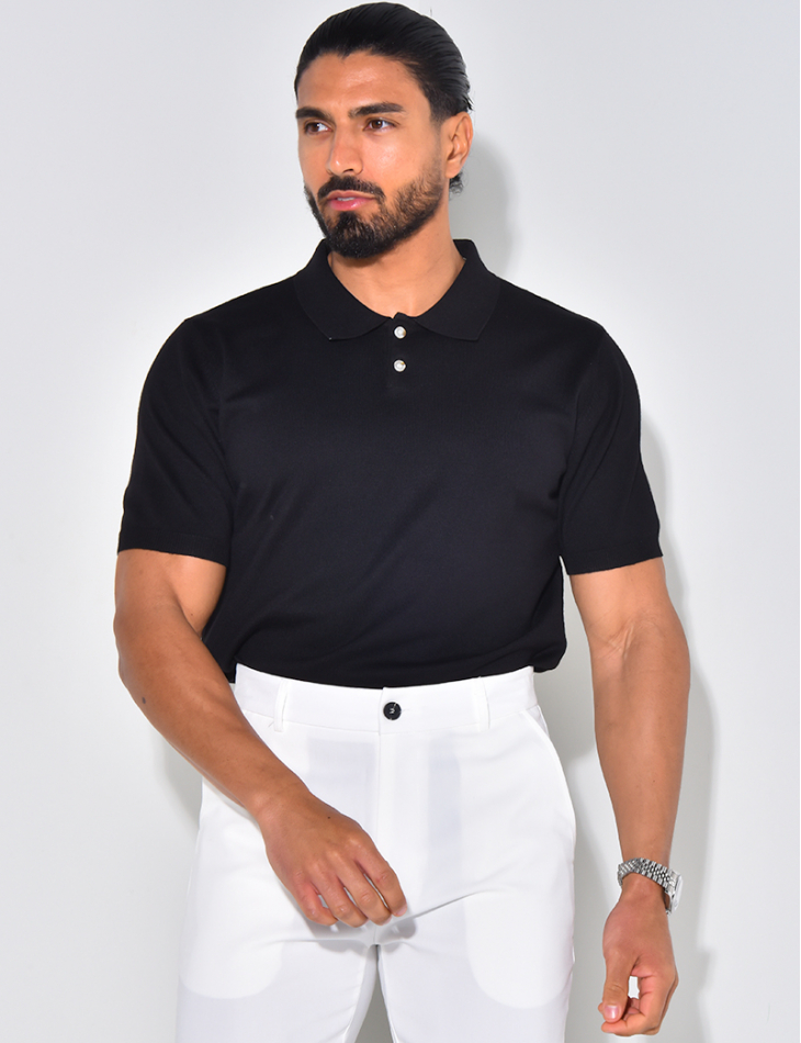 Ribbed polo shirt, short sleeves