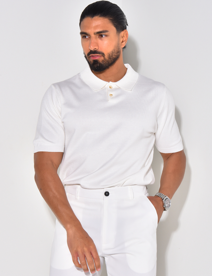 Ribbed polo shirt, short sleeves