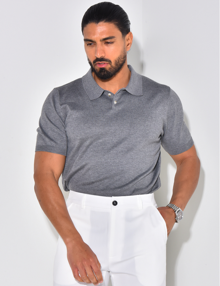 Ribbed polo shirt, short sleeves