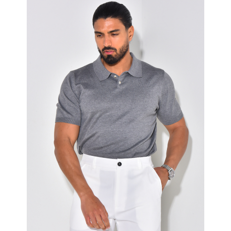 Ribbed polo shirt, short sleeves