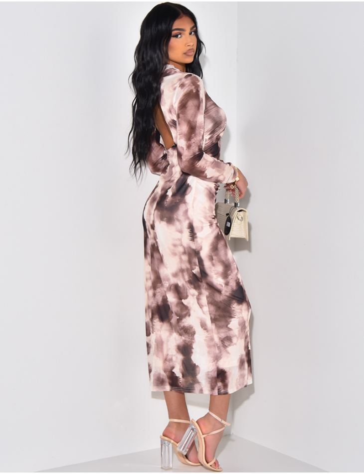 Halter printed mesh maxi dress