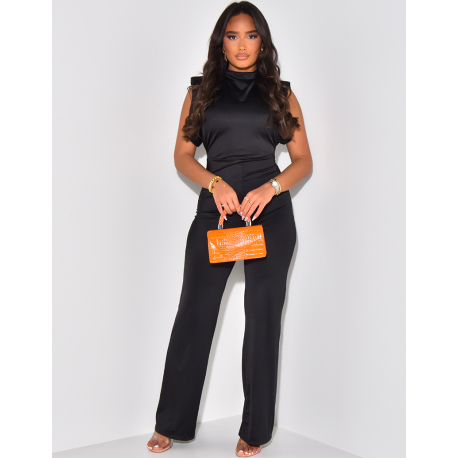 Sleeveless skin-tight jumpsuit with epaulettes