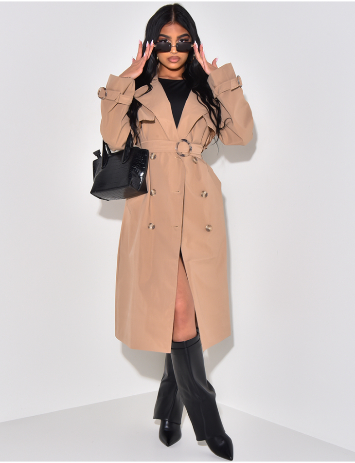 Oversized trench coat with waist belt