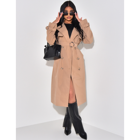 Oversized trench coat with waist belt