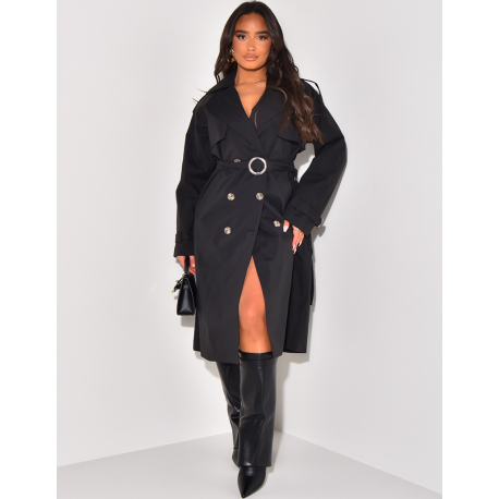 Oversized trench coat with waist belt