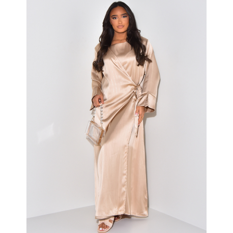 Heart-shaped abaya dress with gold trim