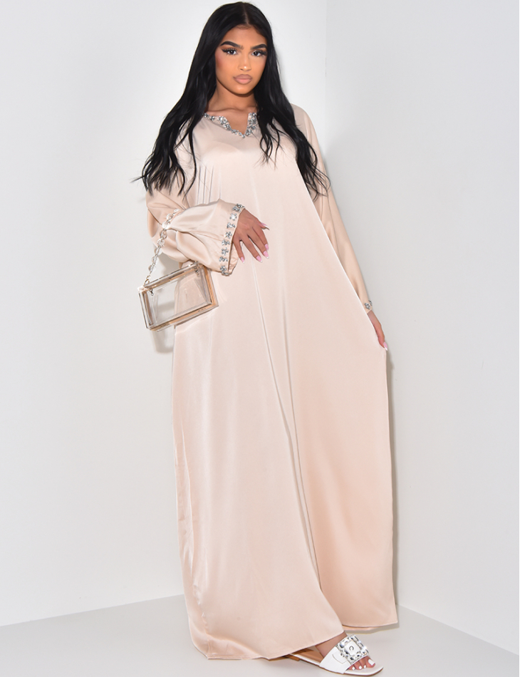 Loose abaya with crystals on the edges