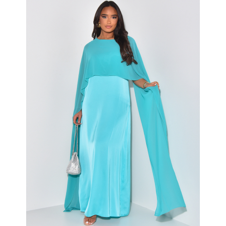 Robe longue sans manche en satin à voile au col