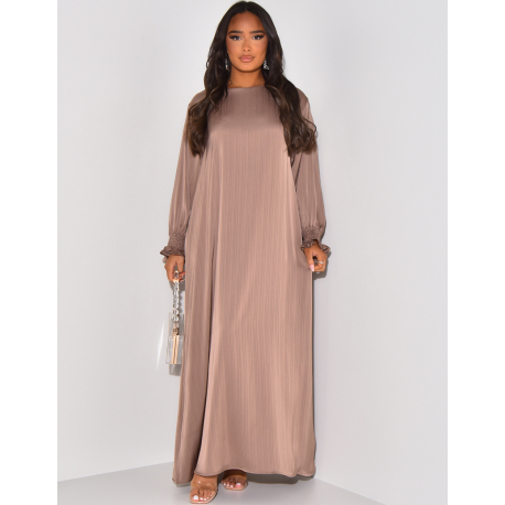 Satin abaya with tone-on-tone embossed stripes