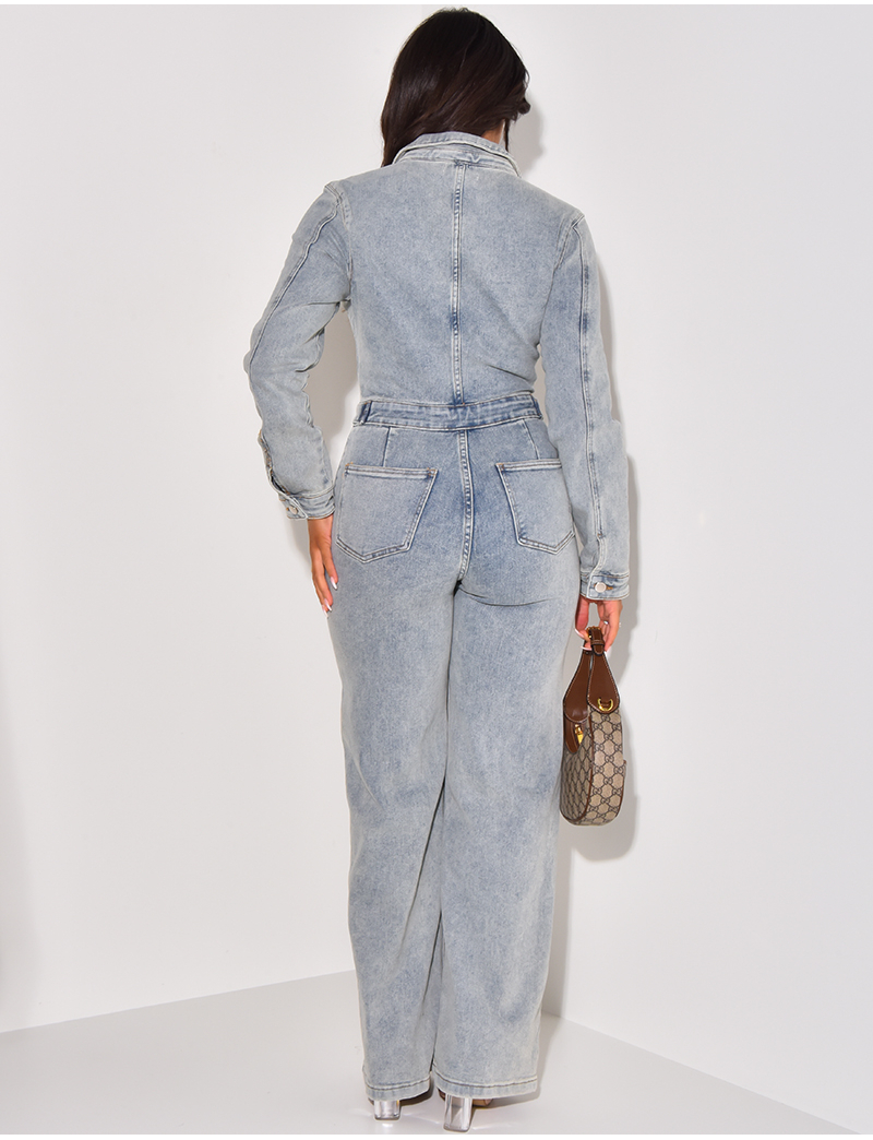 Avec Les Filles Denim Overalls Straight Leg Acid Cloud Wash 2024 100% Cotton 30