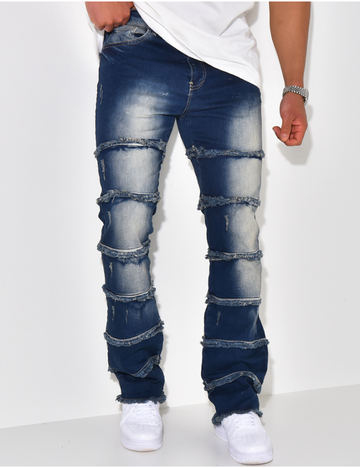 Jeans délavé à empiècements