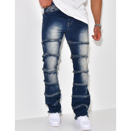 Jeans délavé à empiècements