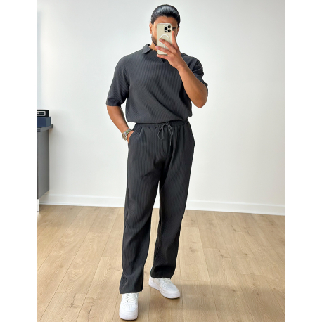 Ensemble pantalon et t-shirt col chemise côtelé