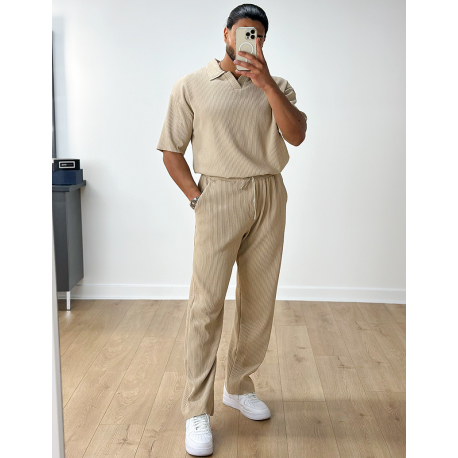 Ensemble pantalon et t-shirt col chemise côtelé