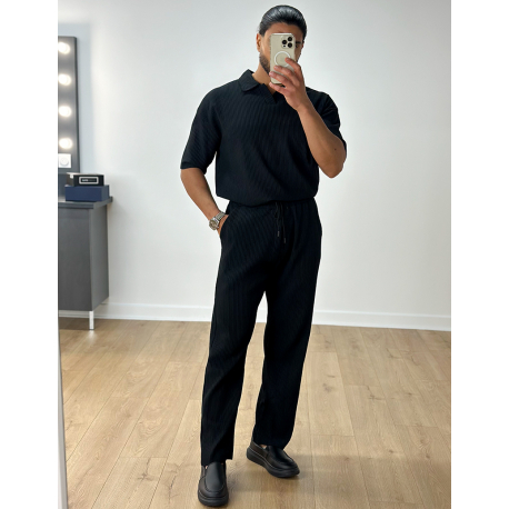 Ensemble pantalon et t-shirt col chemise côtelé