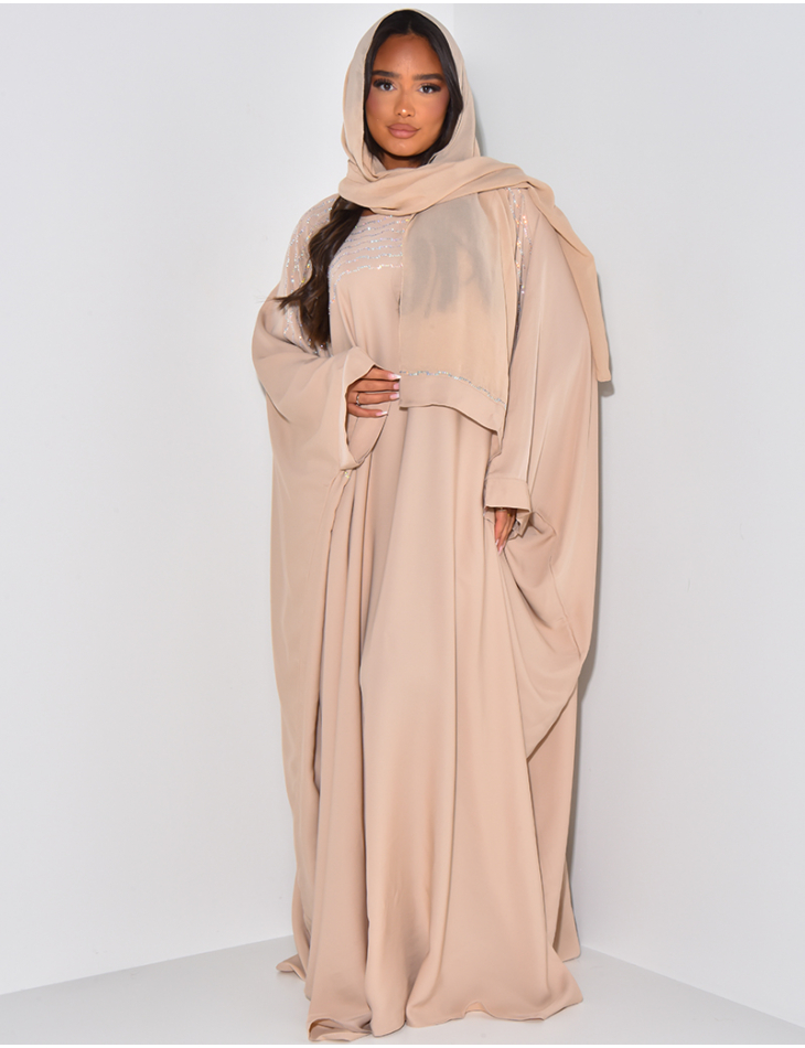 Abaya made in Dubai with rhinestones and matching scarf