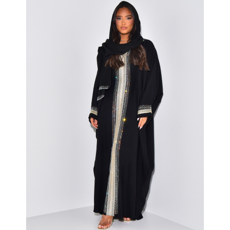 Fitted Abaya made in Dubai with rhinestones & matching scarf