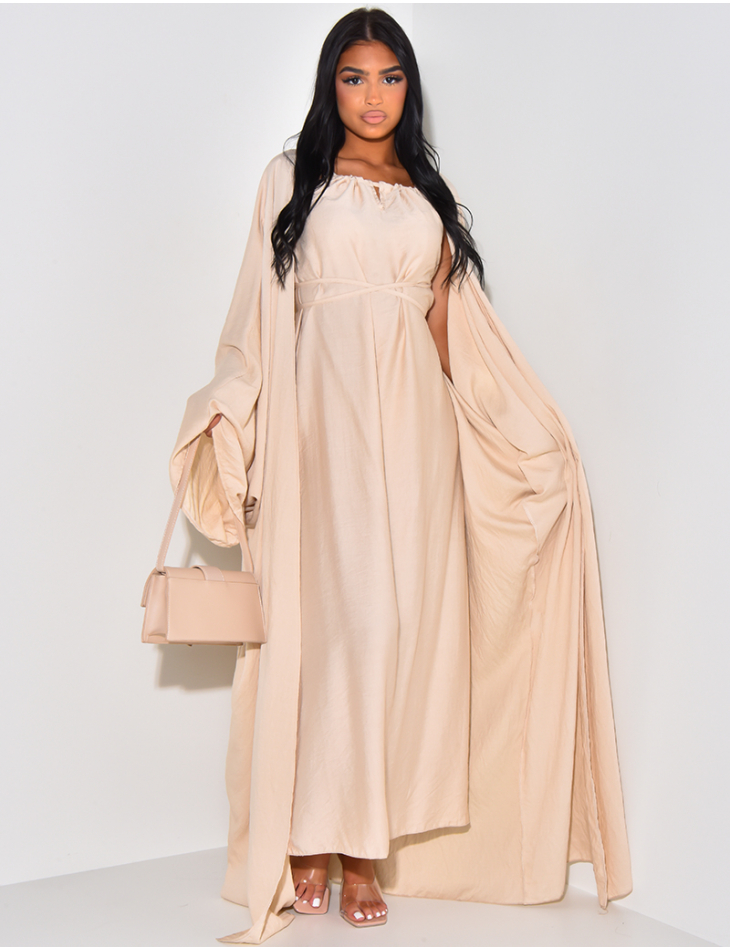 Halter maxi dress and linen-effect long kimono set