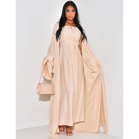 Halter maxi dress and linen-effect long kimono set