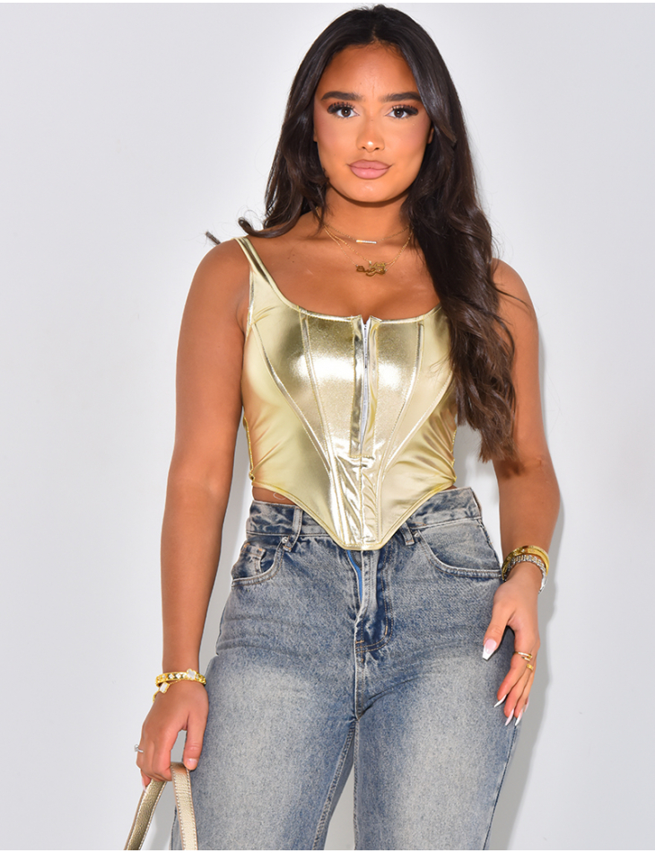 Crop top style corset métallisé