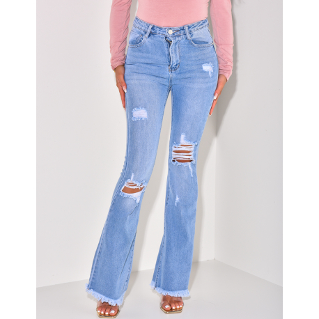 Jeans mit Schlag in Destroyed-Optik