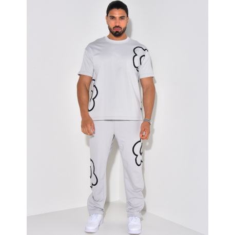 Ensemble pantalon et t-shirt à motifs brodés