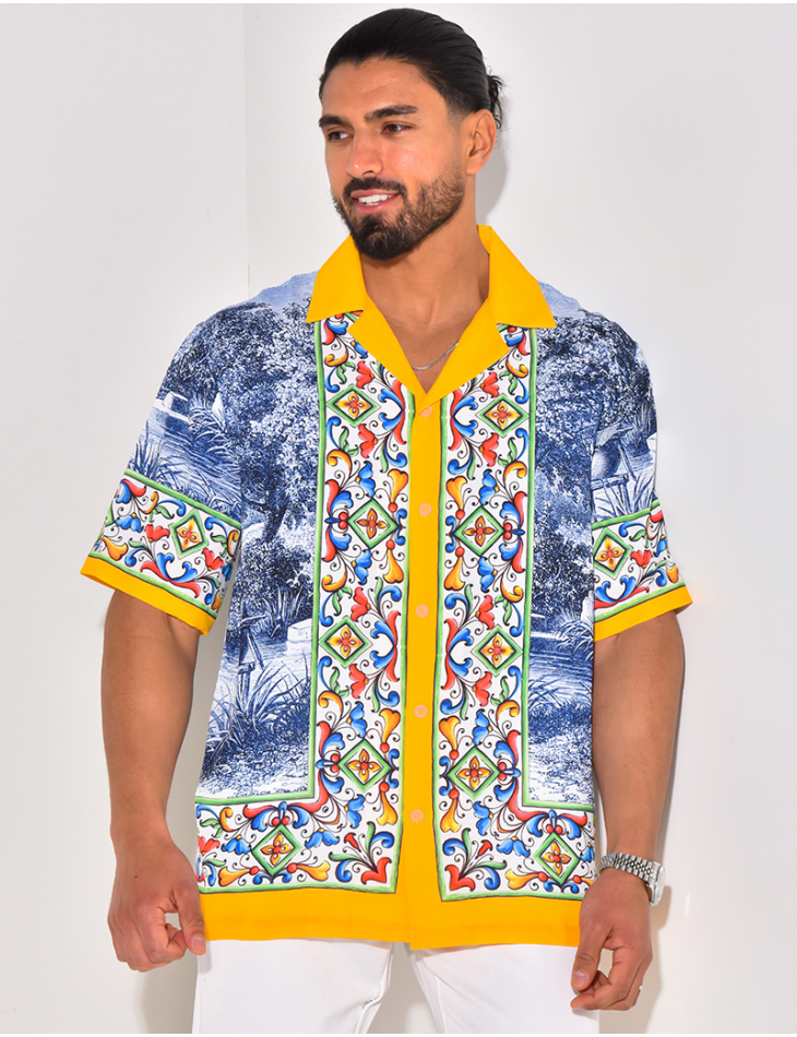 Chemise manches courtes à motifs fleurs