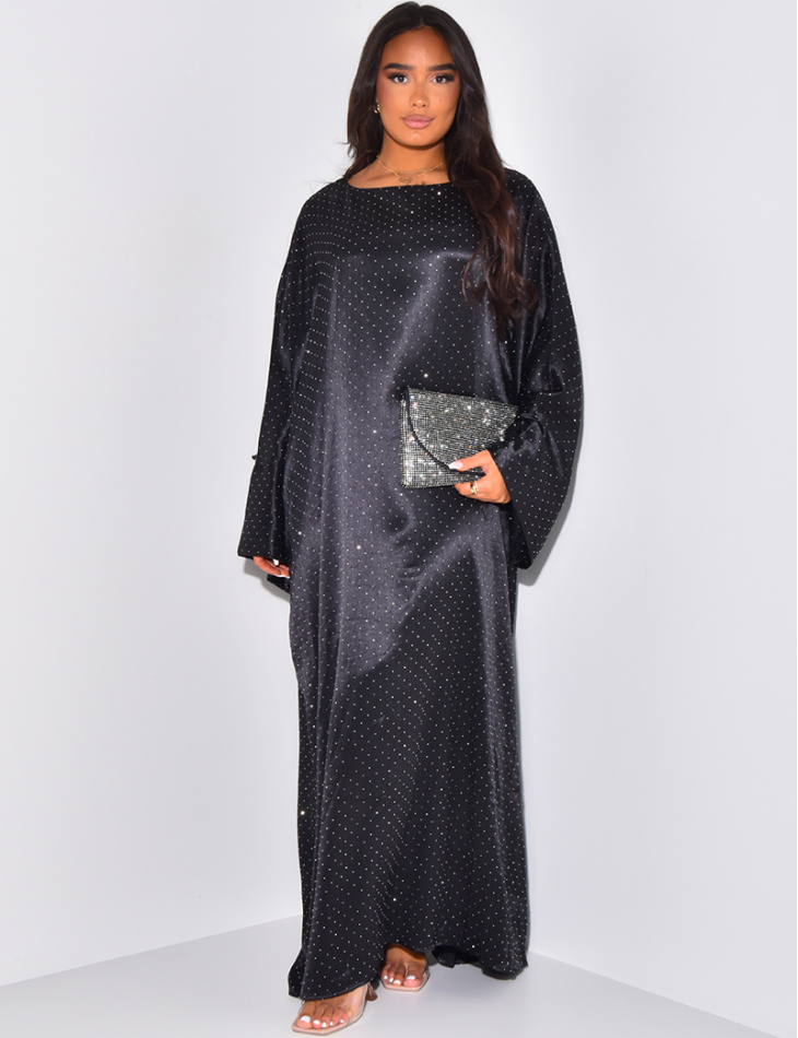 Robe abaya ample en satin à strass