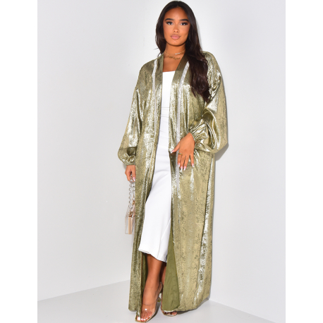 Long iridescent kimono with embroidered rhinestones