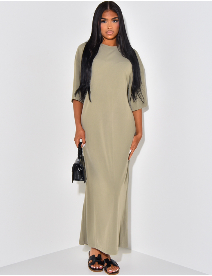 Long straight cut ribbed t shirt dress